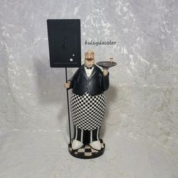 Large 18.5" Resin Maitre D Waiter Menu Board Figurine Restaurant Kitchen Decor