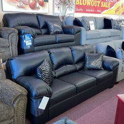 🇺🇸HUGE Ashley Furniture Blowout Sale!🇺🇸 Brand New Faux Leather Black Sofa Loveseat SET! $50 Down Takes It Home Today!