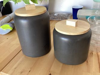 Stoneware canisters.