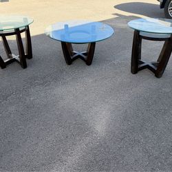 3 solid wood End tables with glass top