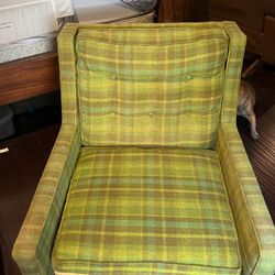 Vintage  1950’s Plaid Tweed Arm Chair All Original 