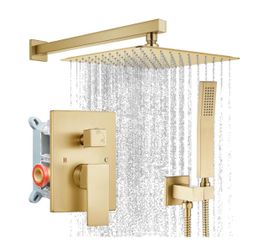 Brushed Gold Shower Faucet Set with Handheld Spray Brushed Gold,10'' Head
