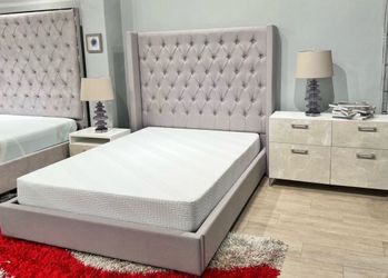 Fabric queen bed frame