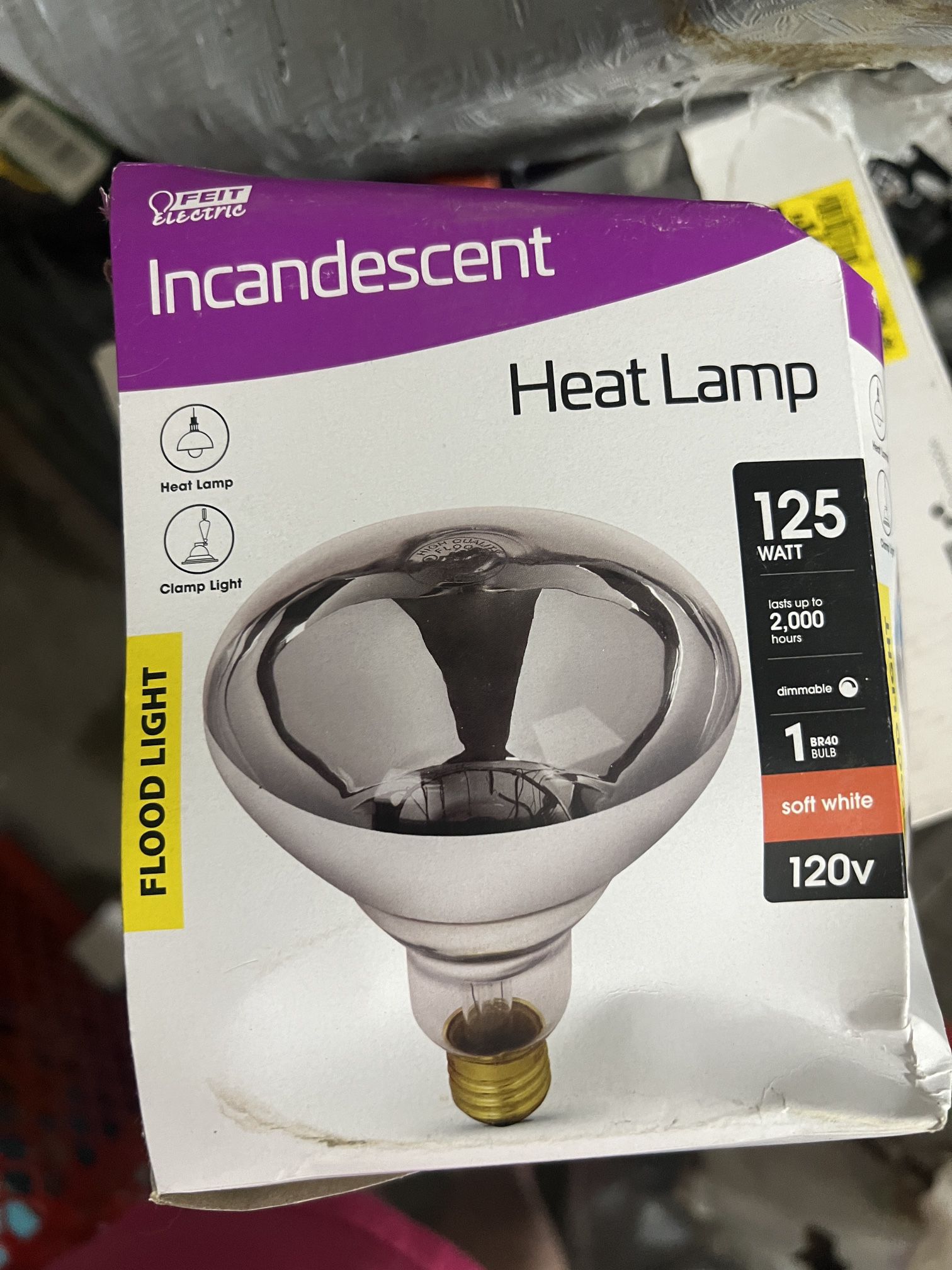 Incandescent Heat Lamp 125 Watt. Flood Light  Bulb
