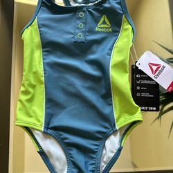 Reebok Toddler Girls Green & Blue 1pc Athletic Fit Racer Back Swimming Suit 3T