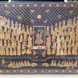 Large Pichwai Indian Silk Painting Gold Leaf Lord Krishna Rare