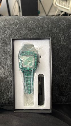 Green Iced Out Square Face Watch