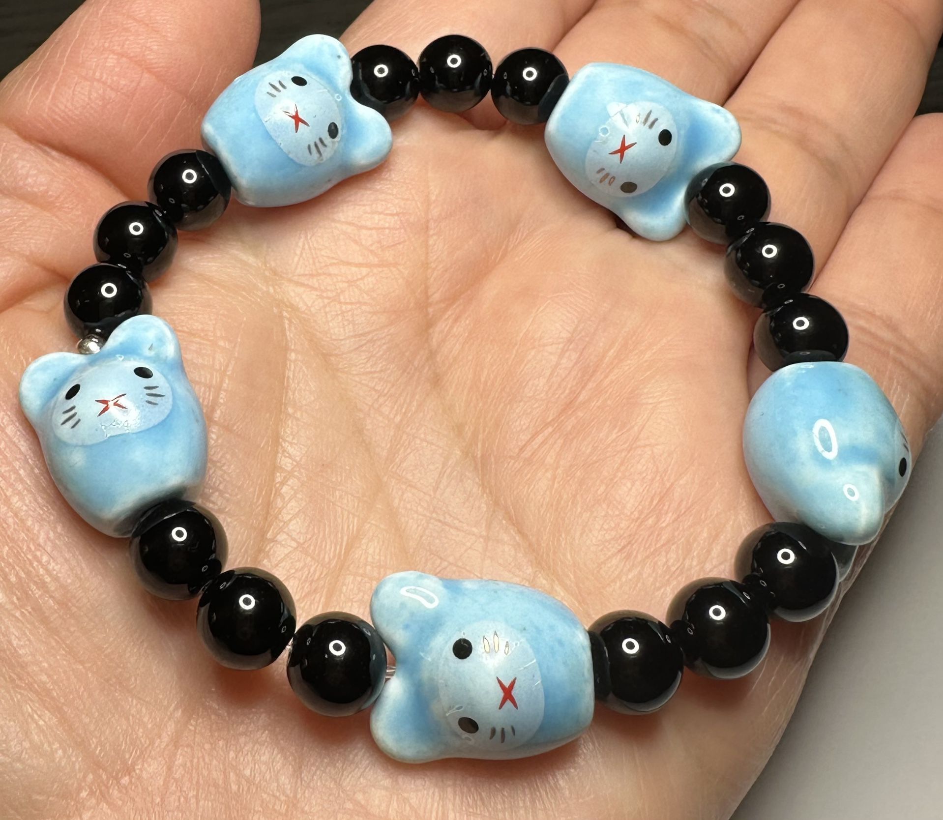 Blue Kitty Bead Bracelet 6.5”