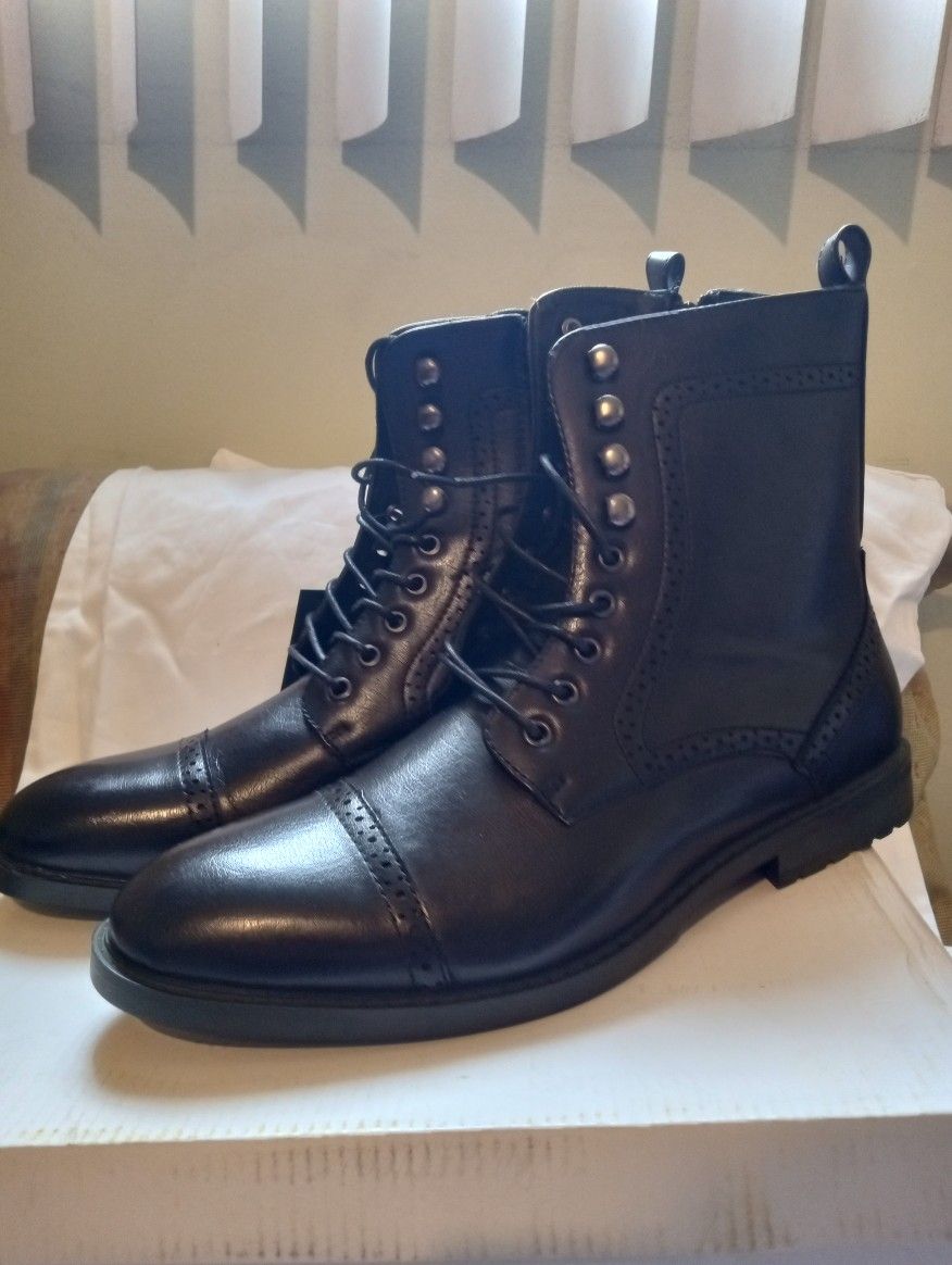 Dress Boots Size 9.5 Men's High-Top Leather Zip-Up Boots