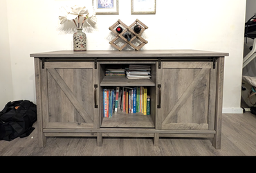 Better Homes & Gardens Modern Farmhouse TV Stand – Rustic Gray – Up to 70"