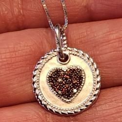 Real Tiny Red Diamonds Heart Pendant Necklace 