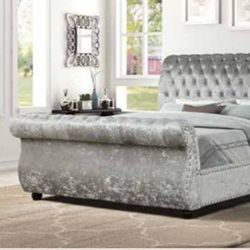 Velvet Sleigh Bed