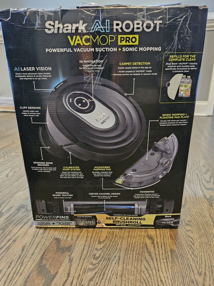 Shark AI Robot Vacuum & Mop with Self-Cleaning Brushroll for Floors, Carpet Black/Silver (RV2001WD