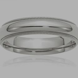 14K White Gold 5mm Half Round Milgrain Comfort Fit Wedding Ring