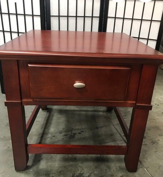 End Table With Drawer Brown Cherry 24"×24"× H 22.5"