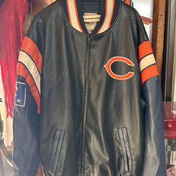 Chicago Bears NFL Faux Leather Varsity Jacket GIII Black Blue Orange Men's Sz: 3xl 