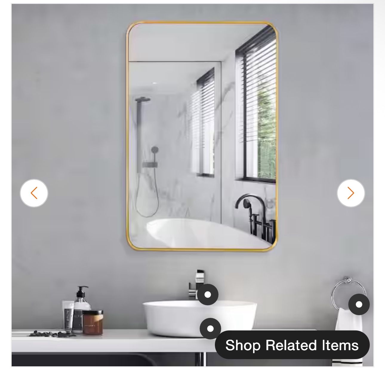 🪞 #131 Ta. 24 in. W x 36 in. H Gold Rectangle Framed Mirror
