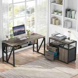 Tribesigns 55-inch L Shaped Desk with Rolling File Cabinet, Desk with Shelf (Gray and Black)