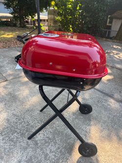Red Portable Charcoal Grill with Wheels