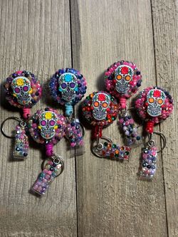 Sugar Skull Retractable Badge Reels Set of 5