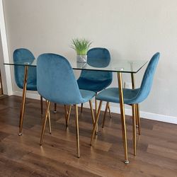 Royal Blue Gold Kitchen Table Set for 4 
