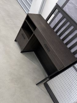 Dark Brown Wood Office Desk with Drawers