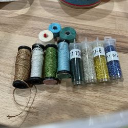 Krienik metallics and beading thread and Seed Beads various colors for needlework