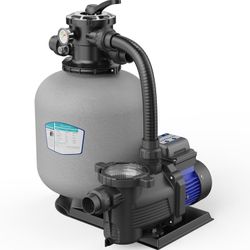 AQUASTRONG 16in Sand Filter Pump for In/Above Ground Pool with Timer, Max 3800GPH for Pools Up to 16000GAL, 6-Way Valve, Enhanced Circulation for Crys