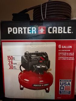 Porter-Cable 6 Gal. 150 PSI Portable Electric Pancake Air Compressor comes with Husky 1/4 in. x 50 ft. High-Pressure Air Hose