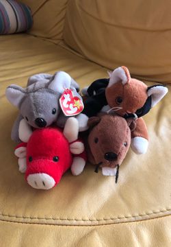 First Edition Beanie Baby Lot (Mel, Snort, Chip, Bucky)