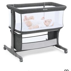 ebaby Bedside Bassinet for Baby, Portable Baby Bassinet Bedside Sleeper for Newborn Infants with Wheels Storage Basket, Adjustable 7 Heights and All M
