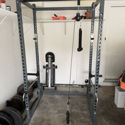 Squat Rack Set With Barbell, Bumper Plates, Accessories 