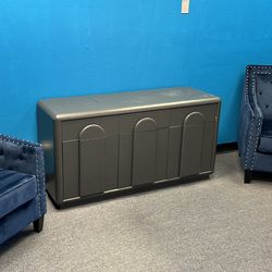 1980s Postmodern Arched Grey Washed Oak Credenza.