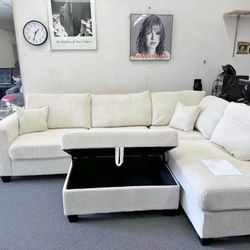 New Fur-like Soft Corduroy Sectional.  Beige/Grey. 106x77x35H.  Free Delivery!