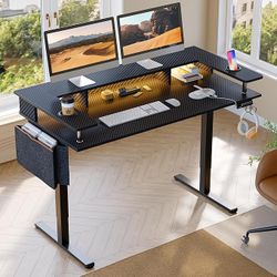 Bestier LED Electric Standing Desk Adjustable Height, 58x26 Inch Large Sit Stand Desk with Monitor 