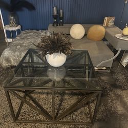 Modern High End Truman Bronze Truss Metal & Glass Geometric Coffee / Cocktail Table