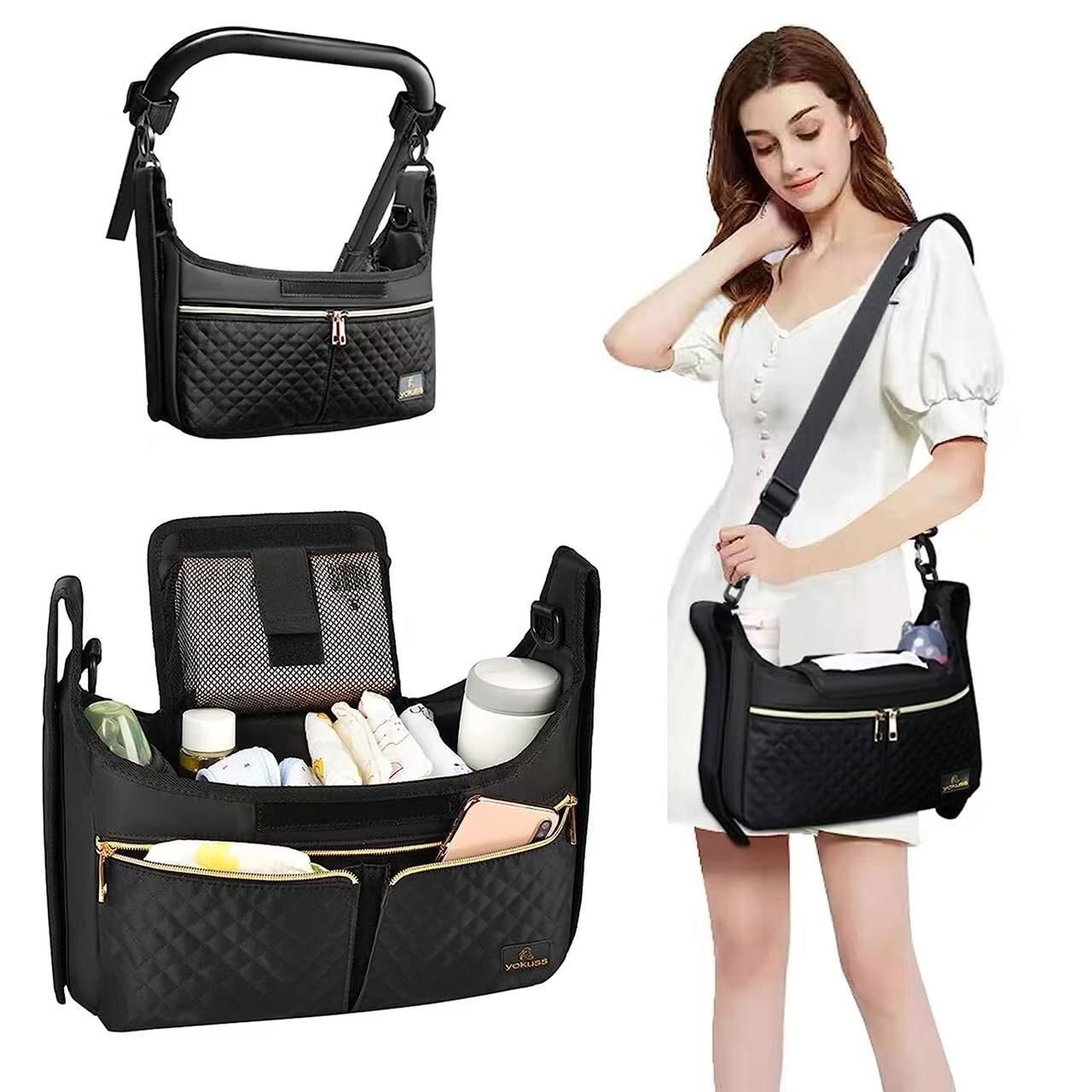 Universal Stroller Organizer Bag with Cup Holder Shoulder Diaper Handbag Baby Accessories Three Way