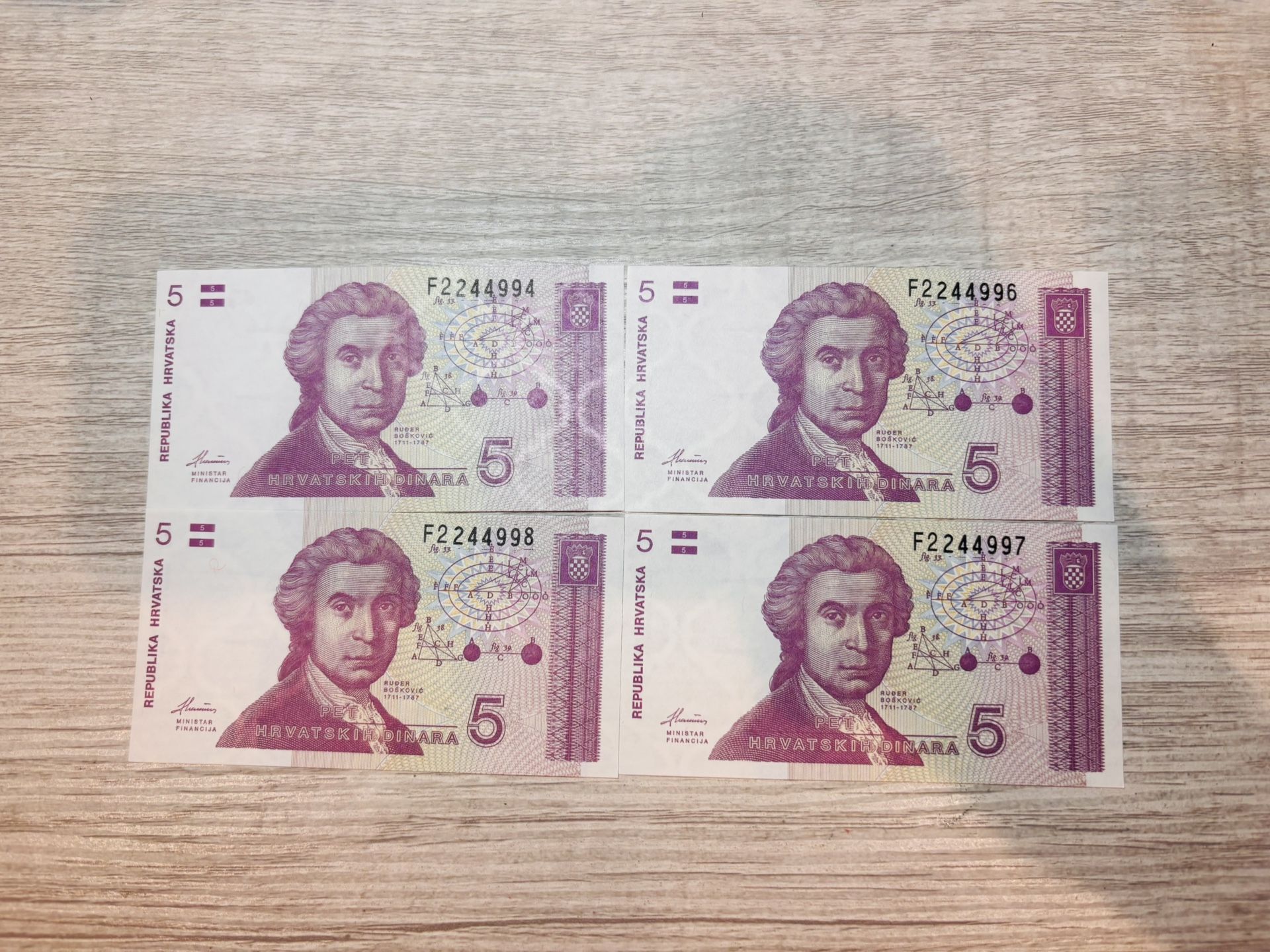 1991 Croatia ðŸ‡ðŸ‡· 5 Dinar Bank Notes