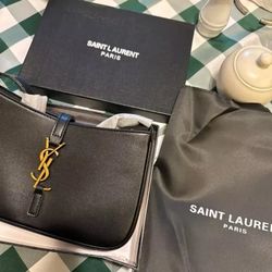 YSL BLACK  SOFT PADDED LEATHER HOBO SHOULDER BAG