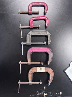 Vintage C Clamp Lot – 5 Assorted Heavy Duty Metal C-Clamps – Woodworking Shop Tools