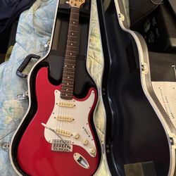 Fender Squier Stratocaster Electric Guitar - Red + SKB Strat Molded Hard shell Case