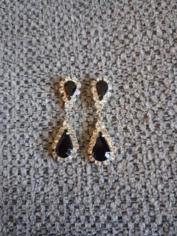 Vintage Black Rhinestone Tear Drop Earrings