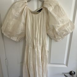 Cream Puff Sleeve Linen Dress – New With Tags