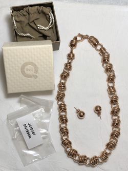 NEW - Milor Italy Chunky Bronze Triple Link Necklace 20” & Stud Earrings Set