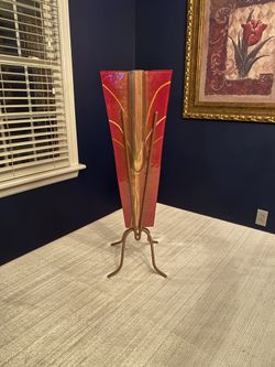 Mark Hines Art Glass Vase with Metal Stand – Sculptural Statement Piece