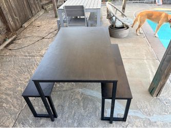 Modern black table + matching bench seating