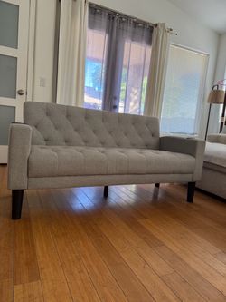 Small Fabric Sofa, Comfy Mini Sofa, Mid-Century Modern, Charging Station, Side Pockets, Living Room, Bedroom, Apartment