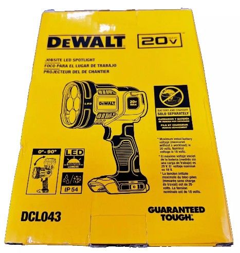 NEW IN BOX! DEWALT 20V MAX LED Work Bright Light 1500 LUMENS Tool Belt Loop Pivoting Head (DCL043) Yellow Black Lowe's Walmart Tractor Supply