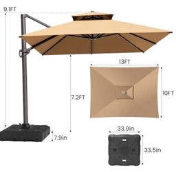 13x10 FT Cantilever Patio Umbrella with Base