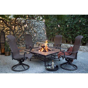 New 5pc patio chat set with swivel Rocker chairs and 50" fire pit table